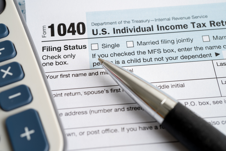 Closeup of IRS tax form 1040.